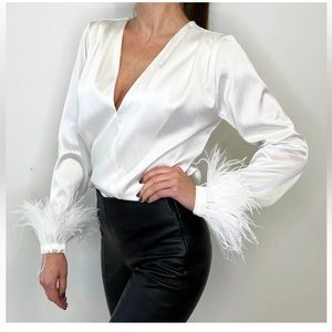 Satin Top with feather details on cuffs S123-29